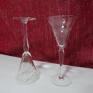 Floral Etched Crystal Wine Glasses Set of 2